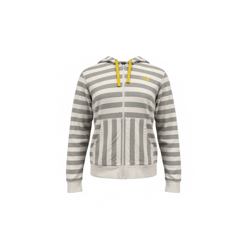 The North Face Striped Full Zip Hoodie Mens L Gray Fleece Lined